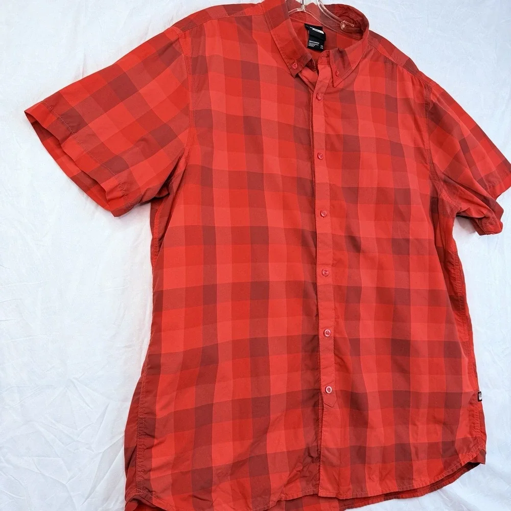 The North Face Mens Plaid Short‎ Sleeve Button Down Monanock Shirt Red XXL